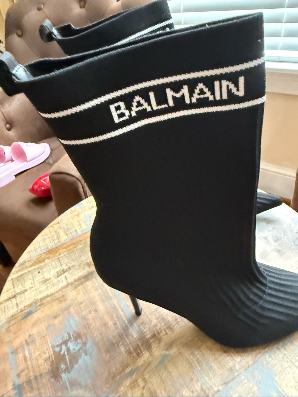 Balmain Knit Black Skye Sock-Style Pointed Stiletto Boot - Picture 6 of 10
